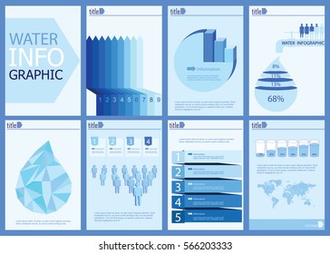 Water information graphic collection of charts for presentation, web. Elements for visualization in a flyer concept.