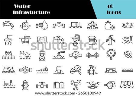 Water Infrastructure Outline Line Icon Set