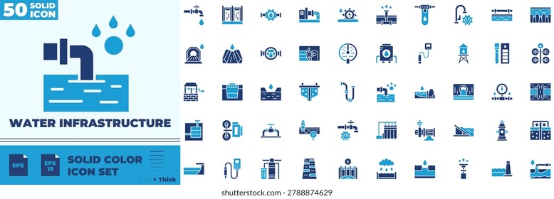 Water Infrastructure Solid Color Editable Icons set