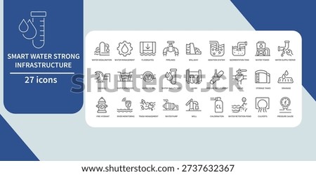 Water Infrastructure and Utility Management Line Icon Set