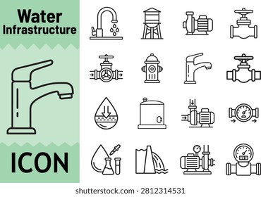 Water infrastructure vector icon in thin line style, suitable for app, web or print.