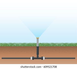 Water irrigation. Automatic sprinklers system. Vector illustration flat design.