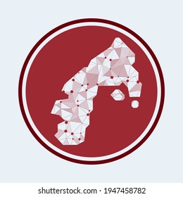 Water Island icon. Trendy tech logo of the island. Geometric mesh round design. Technology, internet, network, telecommunication concept. Vector illustration.