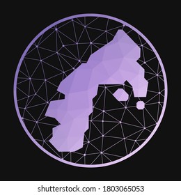 Water Island icon. Vector polygonal map. Water icon in geometric style. The island map with purple low poly gradient on dark background.