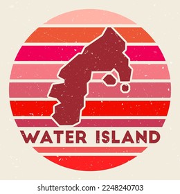 Water Island logo. Sign with the map and colored stripes, vector illustration. Can be used as insignia, logotype, label, sticker or badge of the Water Island.