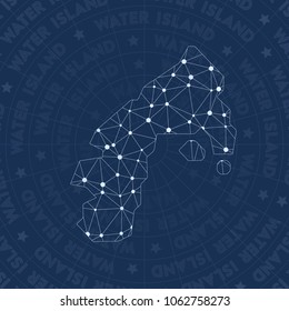 Water Island network style island map. Quaint space style, modern design for infographics or presentation.