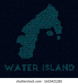 Mapa tecnológico de Water Island. Símbolo de estilo digital. Cibermapa de la Isla de Agua con su nombre. Increíble ilustración vectorial.