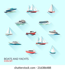 Water jet speed motor boats and yacht navigation sport template flat shadow pictograms set vector isolated illustration