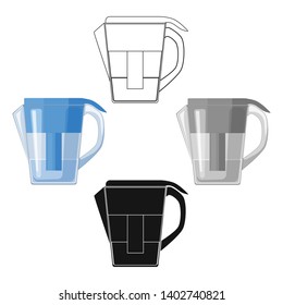 Water jug with filter cartridge icon in cartoon,black style isolated on white background. Water filtration system symbol stock vector illustration.