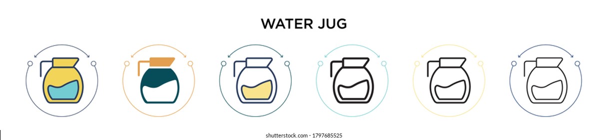 Water jug icon in filled, thin line, outline and stroke style. Vector illustration of two colored and black water jug vector icons designs can be used for mobile, ui, web