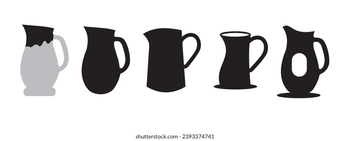 vector de silueta de jarra de agua. Icono de jug. Siluetas de jarras aisladas sobre fondo blanco. Icono de jarra de agua. Ilustración del vector