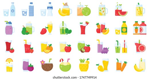 Water Juice and Smoothie vector icon set, flat design