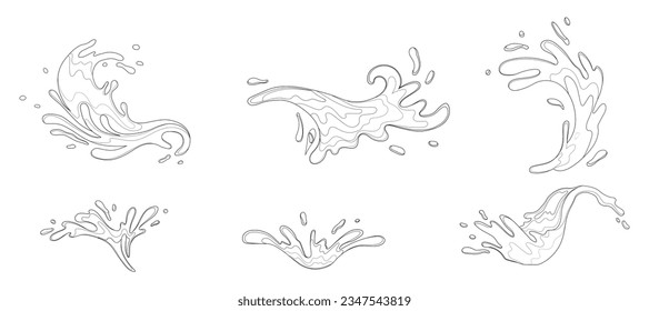 Water and juice splash liquide. Black doodle line. A dripped droplet, delicate dancer in ballet of fluids A spill shape, unexpected art form from moment of chaos A water splash, celebration