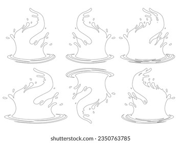 El agua y el jugo salpican líquido. Línea de doodle negro. Una forma de derrame, testamento de la impredecible belleza del caos Un salpicón de agua, un repentino estallido de alegría acuática Jugo fresco salpicado, espectáculo colorido