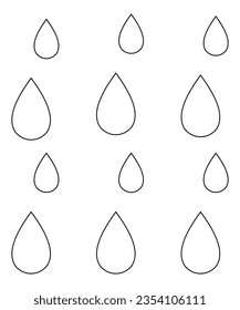 Water and juice splash liquide. Black doodle line. A drop shape, basic unit in fascinating study of liquids A dripped droplet, small player in grand scheme of fluid movement A spill shape