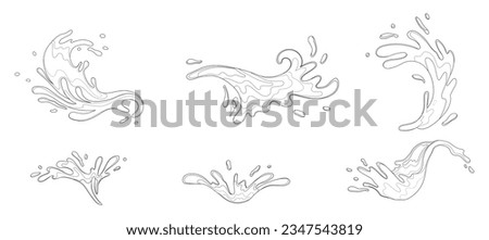 Water and juice splash liquide. Black doodle line. A dripped droplet, delicate dancer in ballet of fluids A spill shape, unexpected art form from moment of chaos A water splash, celebration Stock photo © 