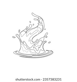 Water and juice splash liquide. One line stroke outline vector Illustration A dripped droplet, solitary actor in play of liquids A spill shape, unscheduled painting etched by accident A water splash