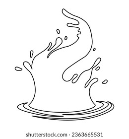 Water and juice splash liquide. One line stroke outline vector Illustration A dripped droplet, solitary actor in play of liquids A spill shape, unscheduled painting etched by accident A water splash