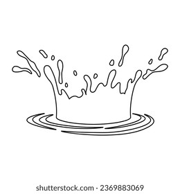 Water and juice splash liquide. One line stroke outline vector Illustration A spill shape, abstract art formed by chance and circumstance A water splash, lively explosion of liquid energy Fresh juice