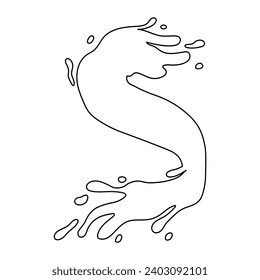 Water and juice splash liquide. One line stroke outline vector Illustration A drop shape, minimalist representation of liquid in motion A dripped droplet, microscopic glimpse into world of fluids