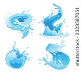 Water and juice splash liquide. Vector Illustration. A wave shape, timeless symbol of seas restless spirit A drop shape, subtle hint at essence of all liquids A dripped droplet, moment frozen in dance