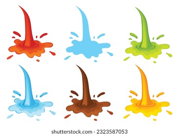 Water and juice splash liquide. Vector Illustration. A dripped droplet, moment frozen in dance of fluid motion A spill shape, chaotic canvas of unexpected beauty A water splash, momentary disruption