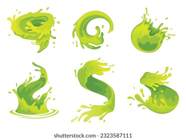 Water and juice splash liquide. Vector Illustration. A water splash, green natures power and grace Fresh juice splashed, colourful burst of freshness in air A wave shape, mesmerising pattern