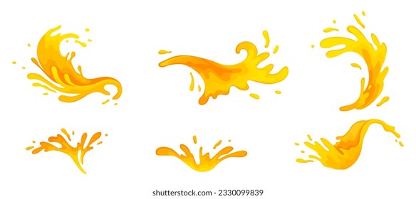 Water and juice splash liquide. Vector Illustration. A spill shape, testament to unpredictable beauty of chaos A orange splash, sudden burst of aquatic joy Fresh juice splashed, colorful spectacle