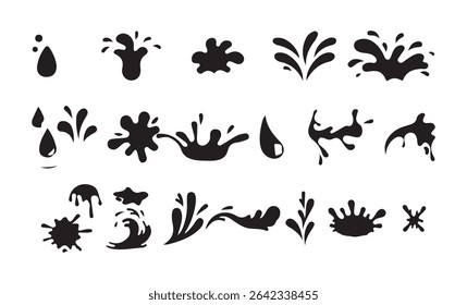 Water and juice splash liquide. Vector Illustration. A dripped droplet, delicate dancer in ballet of fluids A spill shape, Dripping liquid elements, isolated black ink flow. Victor illustration eps 10