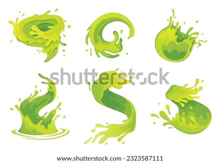 Water and juice splash liquide. Vector Illustration. A water splash, green natures power and grace Fresh juice splashed, colourful burst of freshness in air A wave shape, mesmerising pattern