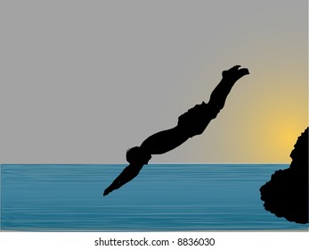 Water jump in the evening