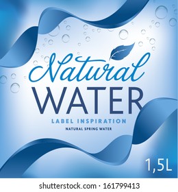 Water label on light blue background with ribbon