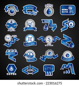 Water Labels And Elements Set - Isolated On Black Background - Vector Illustration, Graphic Design Editable For Your Design 