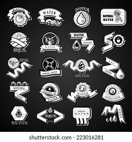 Water Labels And Elements Set - Isolated On Black Background - Vector Illustration, Graphic Design Editable For Your Design 