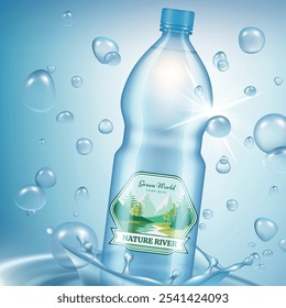 water labels. realistic design of mineral water ads template