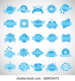Water Labels Set - Isolated On Gray Background - Vector Illustration, Graphic Design Editable For Your Design
