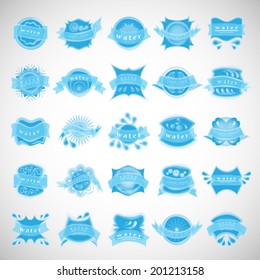 Water Labels Set - Isolated On Gray Background - Vector Illustration, Graphic Design Editable For Your Design