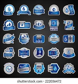 Water Labels And Stickers Set - Isolated On Black Background - Vector Illustration, Graphic Design Editable For Your Design 