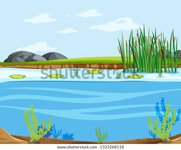 Water Lake Scene Illustration Stock Vector (Royalty Free) 1323268118 ...