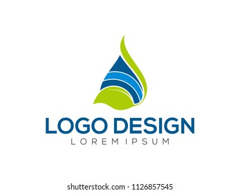 water and leaf concept logo