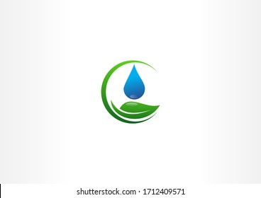 water and leaf concept logo design template