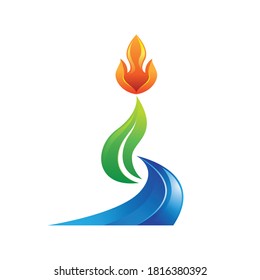 Wasserblatt und Feuerlogo. Vektorgrafik