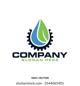 Água, folha com modelo de ícone de vetor de design de logotipo de engrenagem