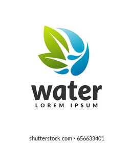 Water with leaf icon. Eco water sign. Green, Save, Eco energy, Eco friendly, logo. Cleaning water systems logo. Aqua filters icon. Clean water sign. 