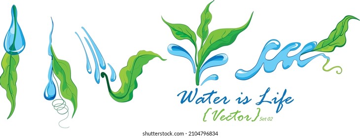 Water and leaf. leaves are coming out from drop of water, Water day concept vector set design.