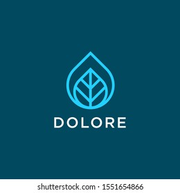 water leaf linear logo. drop logotype template, vector