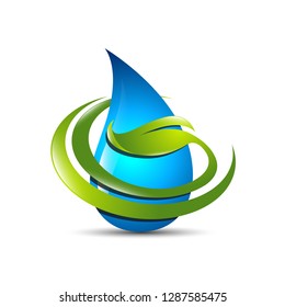 water and leaf logo, abstract design for industry and business, vector logo template, web, brand name, environmental, water energy, nature logo, Aqua, blue water