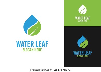 Water leaf logo design template vector illustration