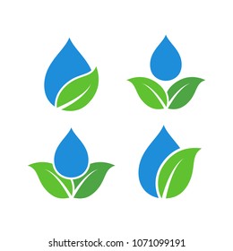 Water and Leaf Logo Design Vector Set