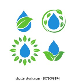 Water and Leaf Logo Design Vector Set